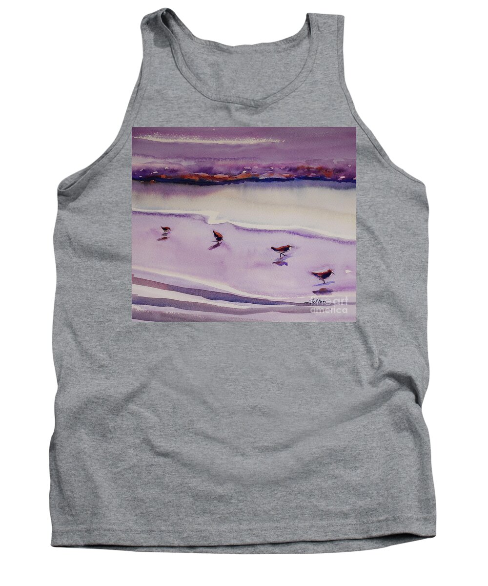 Original Watercolor Paintings Tank Top featuring the painting Four Sandpipers by Julianne Felton