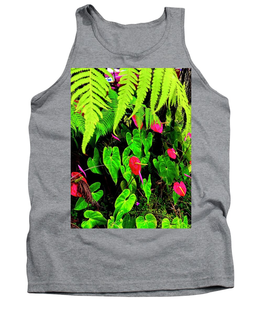 #anthuriums #flowersofaloha #francis #fern #aloha -#hawaii Tank Top featuring the photograph Francis Anthuriums with Fern by Joalene Young