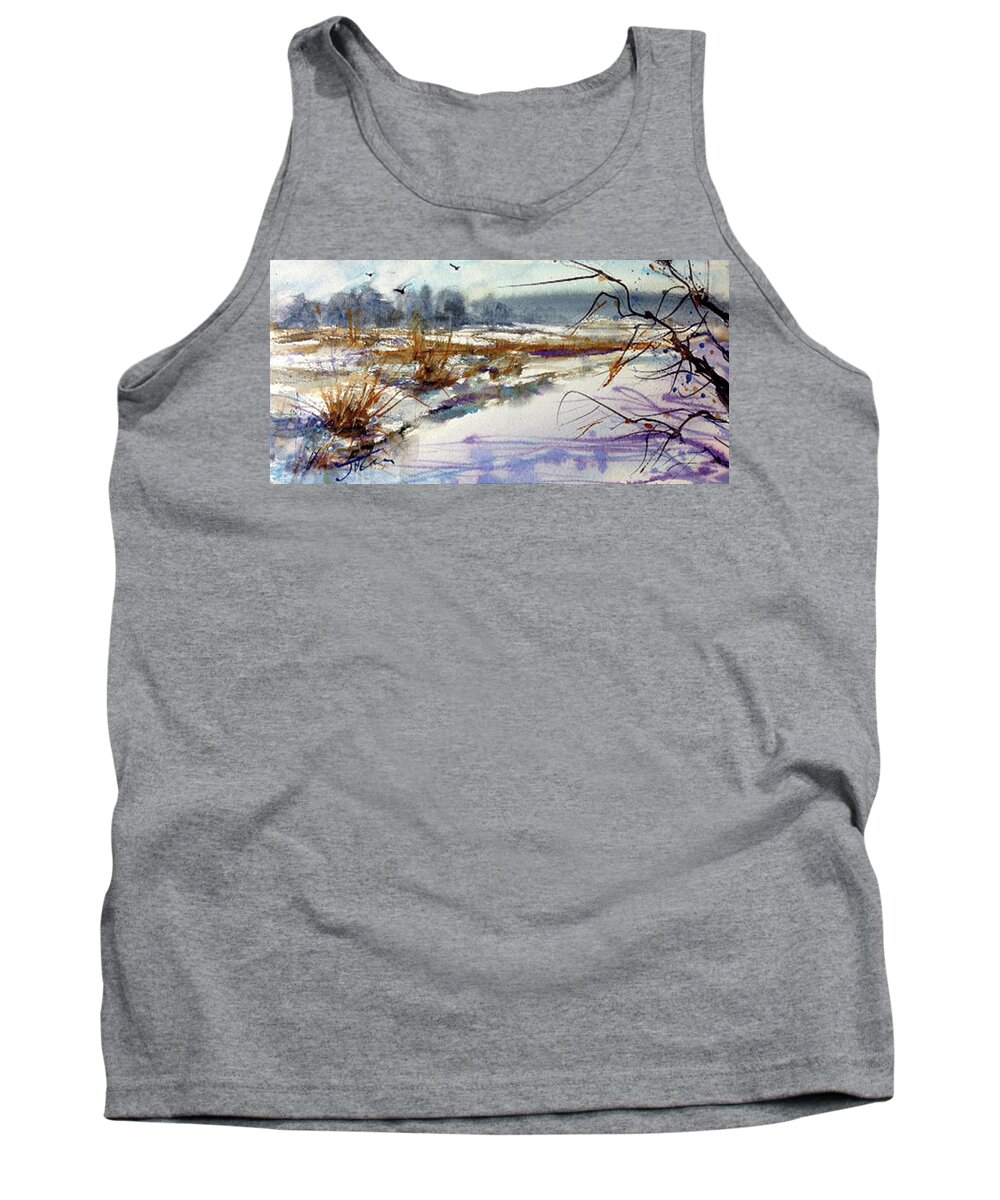 Watercolor Tank Top featuring the painting Frozen River by Judith Levins