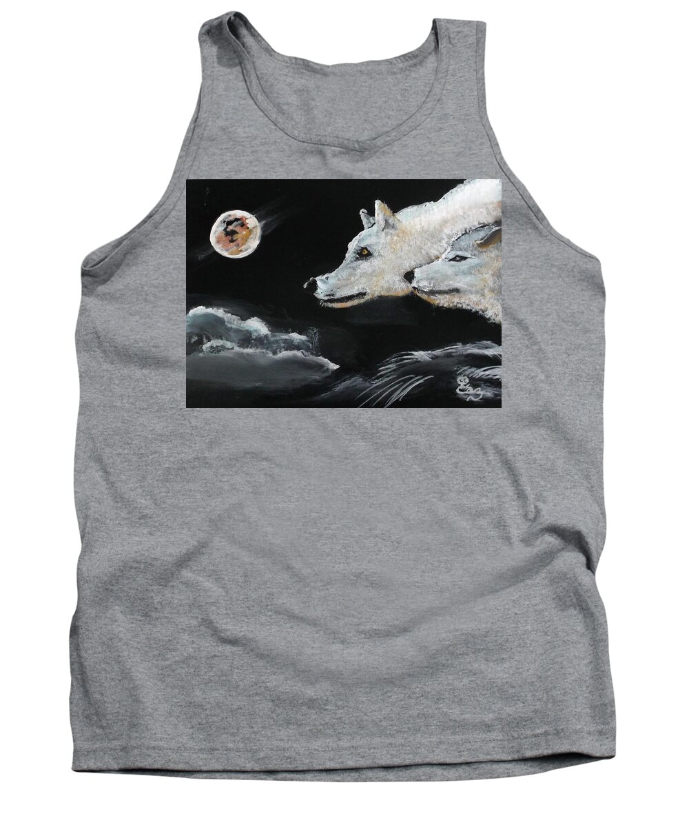 Wolf Tank Top featuring the painting Full Moon by Carole Robins