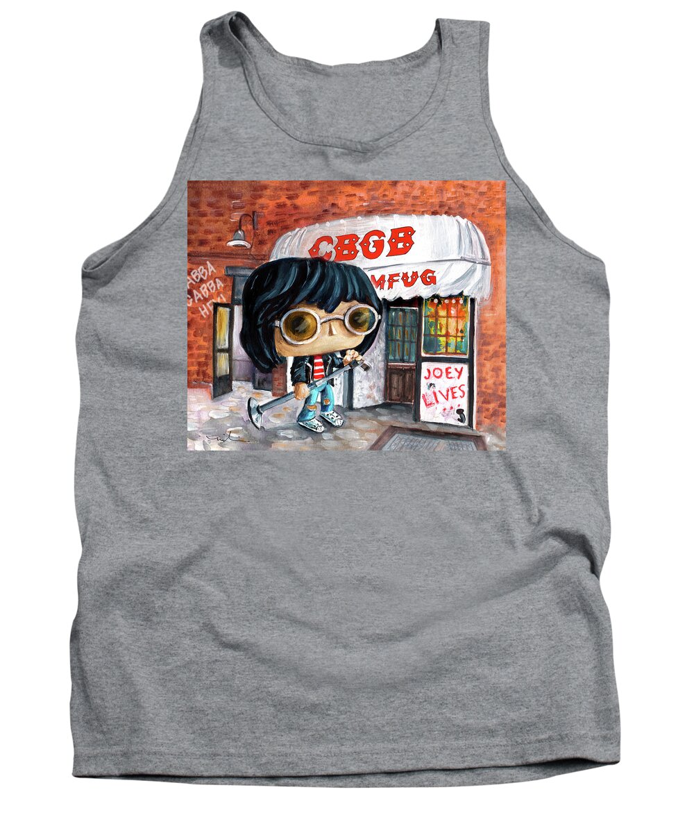 Funko Tank Top featuring the painting Funko Joey Ramone At CBGB by Miki De Goodaboom