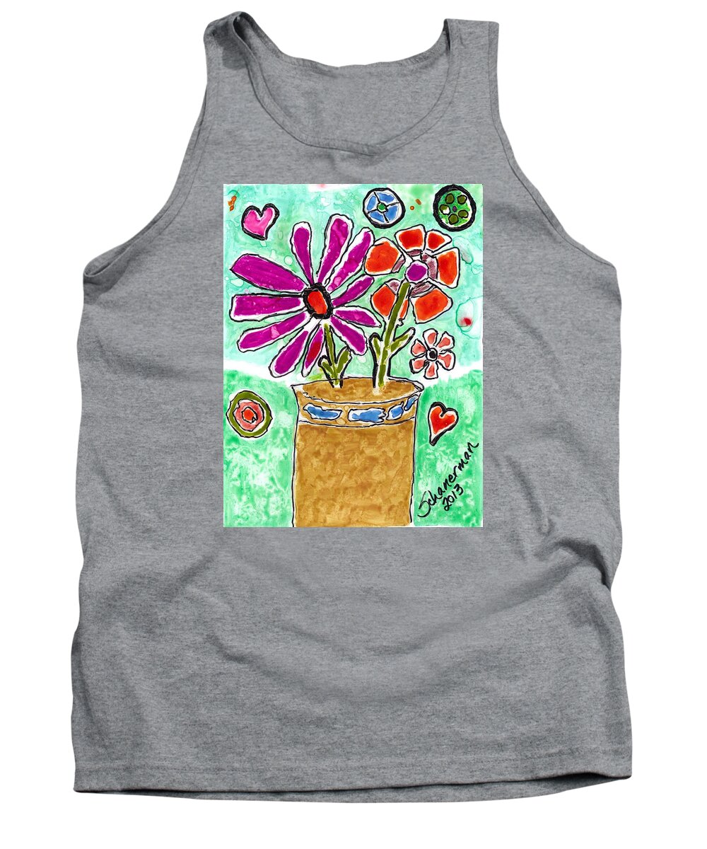 Watercolor Tank Top featuring the painting Funky Flowers by Susan Schanerman