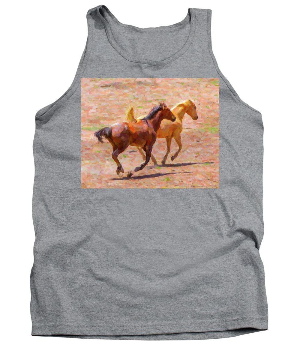 Texas Tank Top featuring the digital art Galloping Horses by SR Green