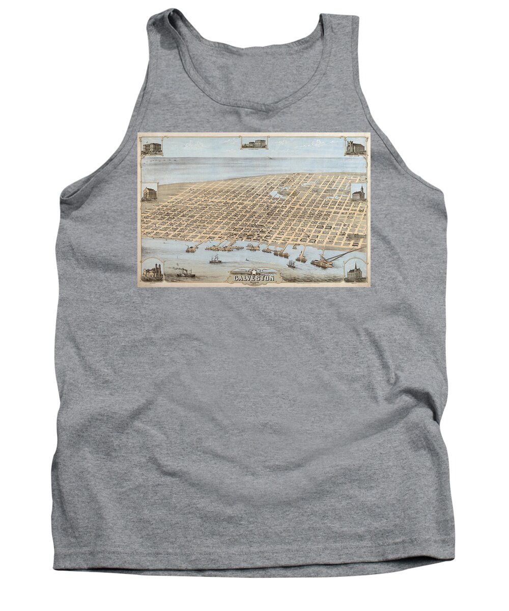 Texas Tank Top featuring the digital art Galveston 1871 by Camille Drie by Texas Map Store