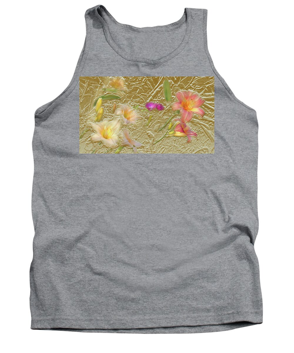 Garden Tank Top featuring the mixed media Garden in Gold Leaf2 by Steve Karol