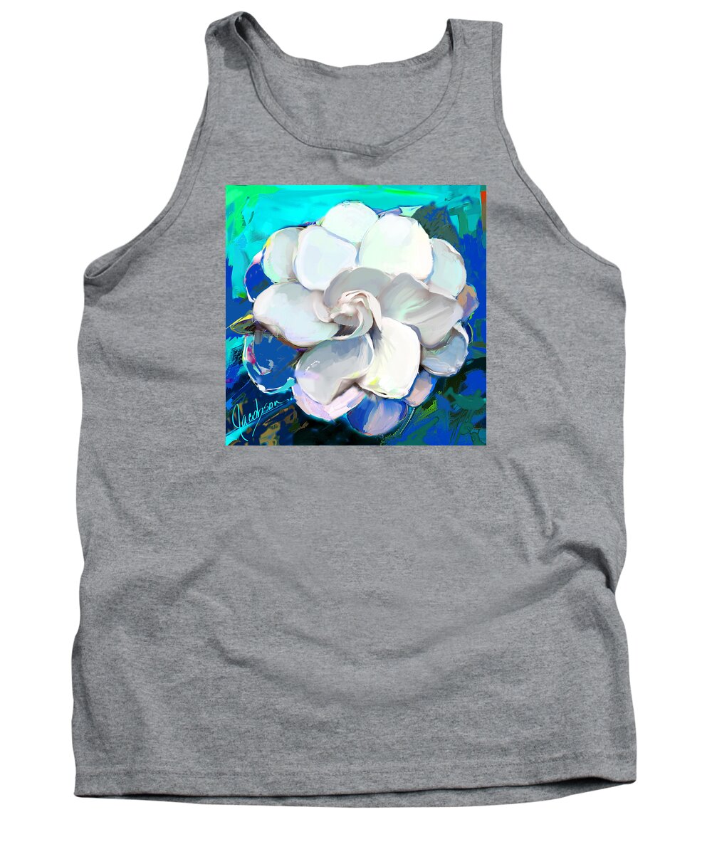 Gardenia Tank Top featuring the painting Gardenia Teal 1 by Jackie Medow-Jacobson