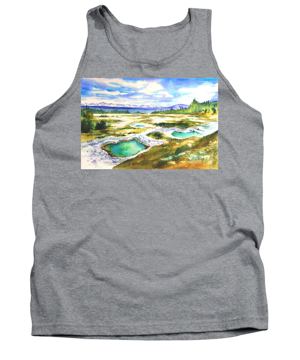 Nature Tank Top featuring the painting Geyser Basin, Yellowstone by Betty M M Wong