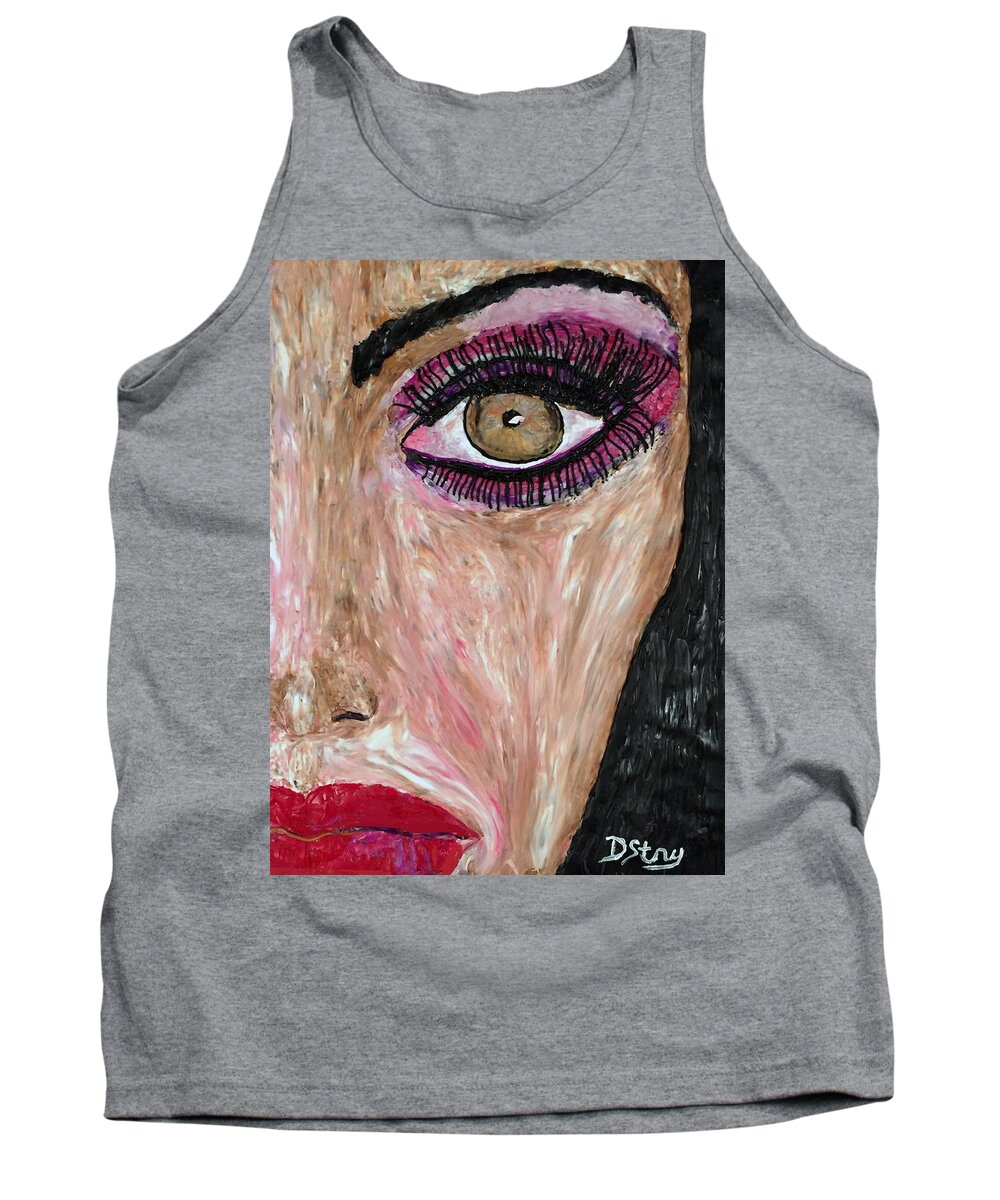 Face Tank Top featuring the mixed media Gia by Deborah Stanley