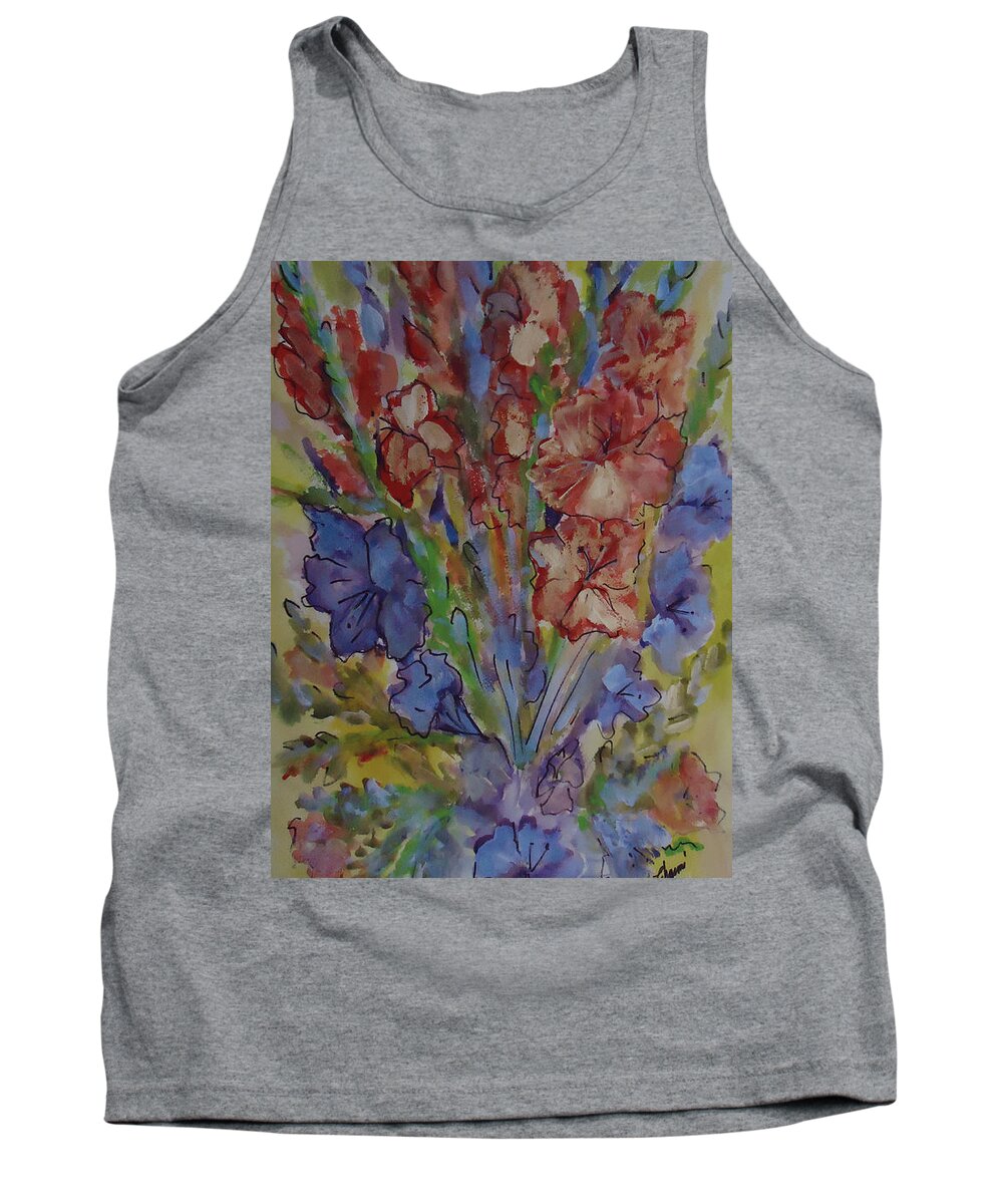 A Bouquet Of Mixed Flowers Tank Top featuring the mixed media Gilded Flowers by Charme Curtin