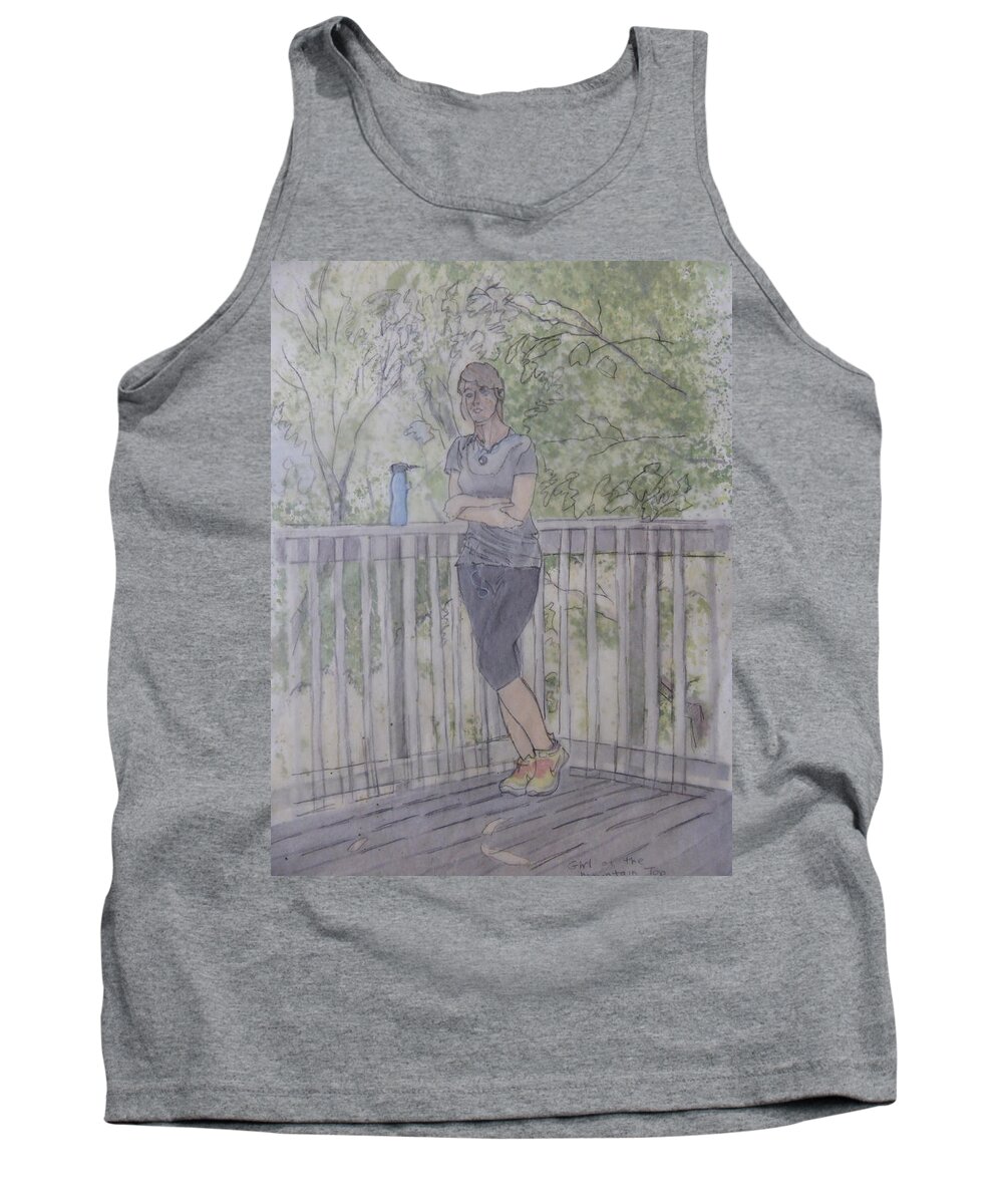 Spring Tank Top featuring the painting Girl at the Mountain Top by Joel Deutsch