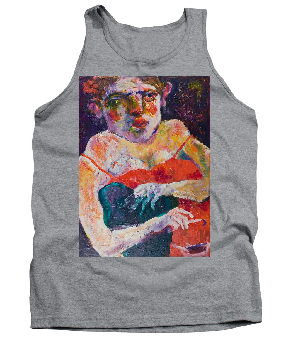 Portrait Tank Top featuring the painting Girl with a cigarette by Maxim Komissarchik