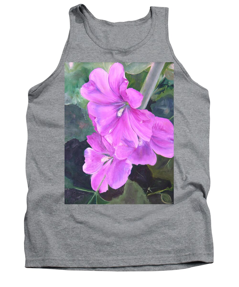 Hollyhocks Tank Top featuring the painting Glorious June by Nila Jane Autry