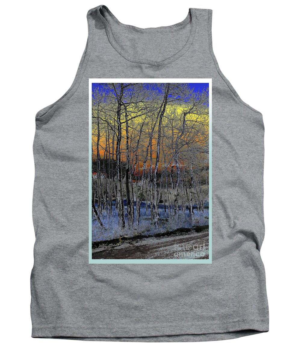 Landscape Tank Top featuring the digital art Glowing Aspens at dusk by Deb Nakano