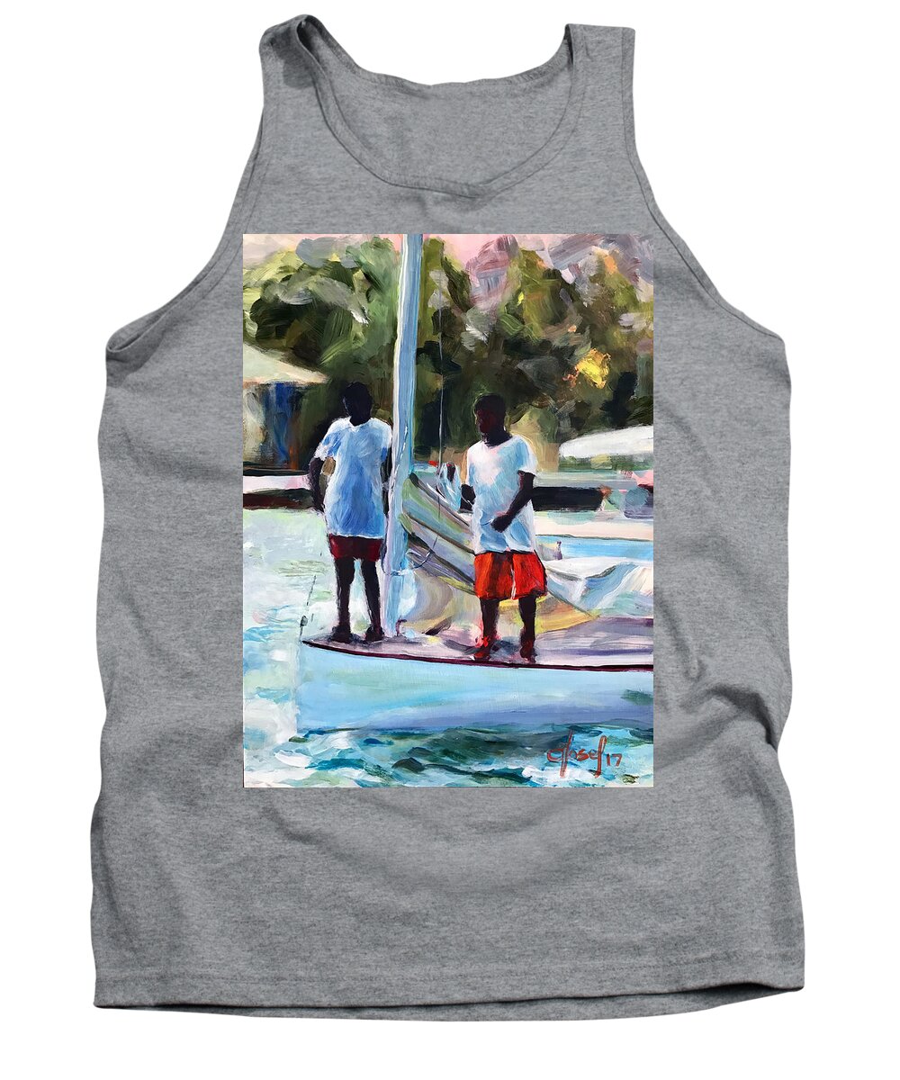 Hope Town Tank Top featuring the painting Going Sailing by Josef Kelly