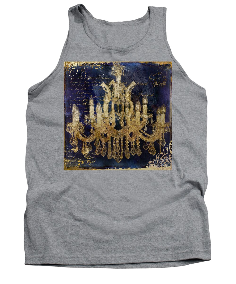 Chandelier Tank Top featuring the painting Gold and Blue Chandelier by Mindy Sommers
