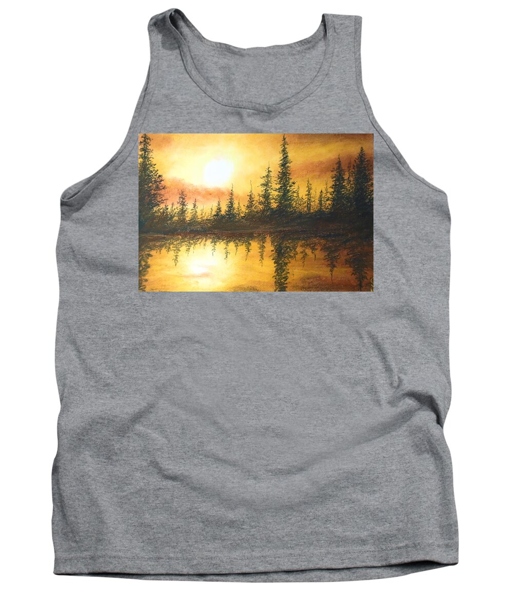 Gold Tank Top featuring the drawing Golden Mist by Jen Shearer