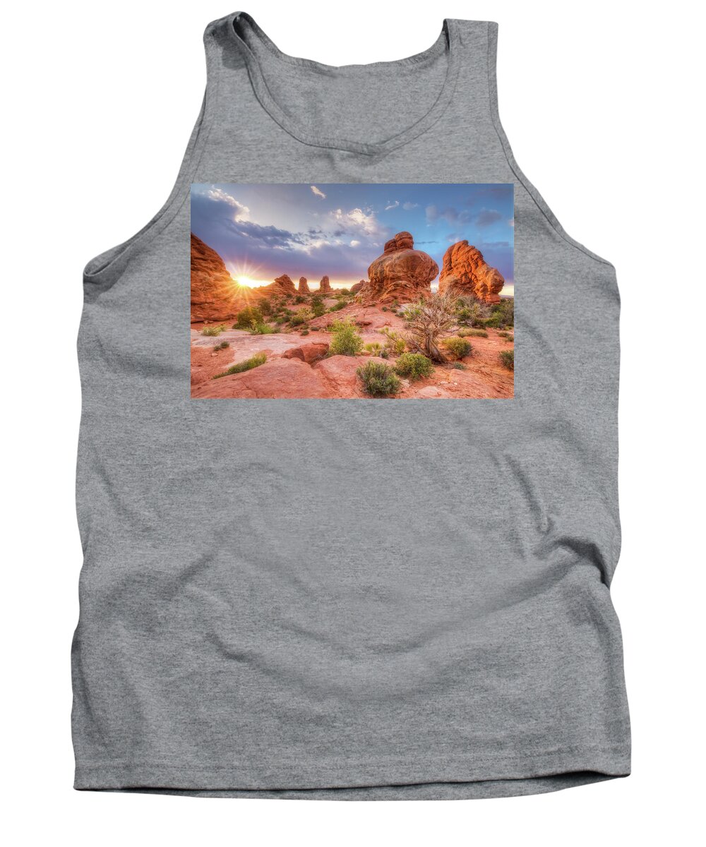 Arches National Park Tank Top featuring the photograph Golden Sunrise by Judi Kubes
