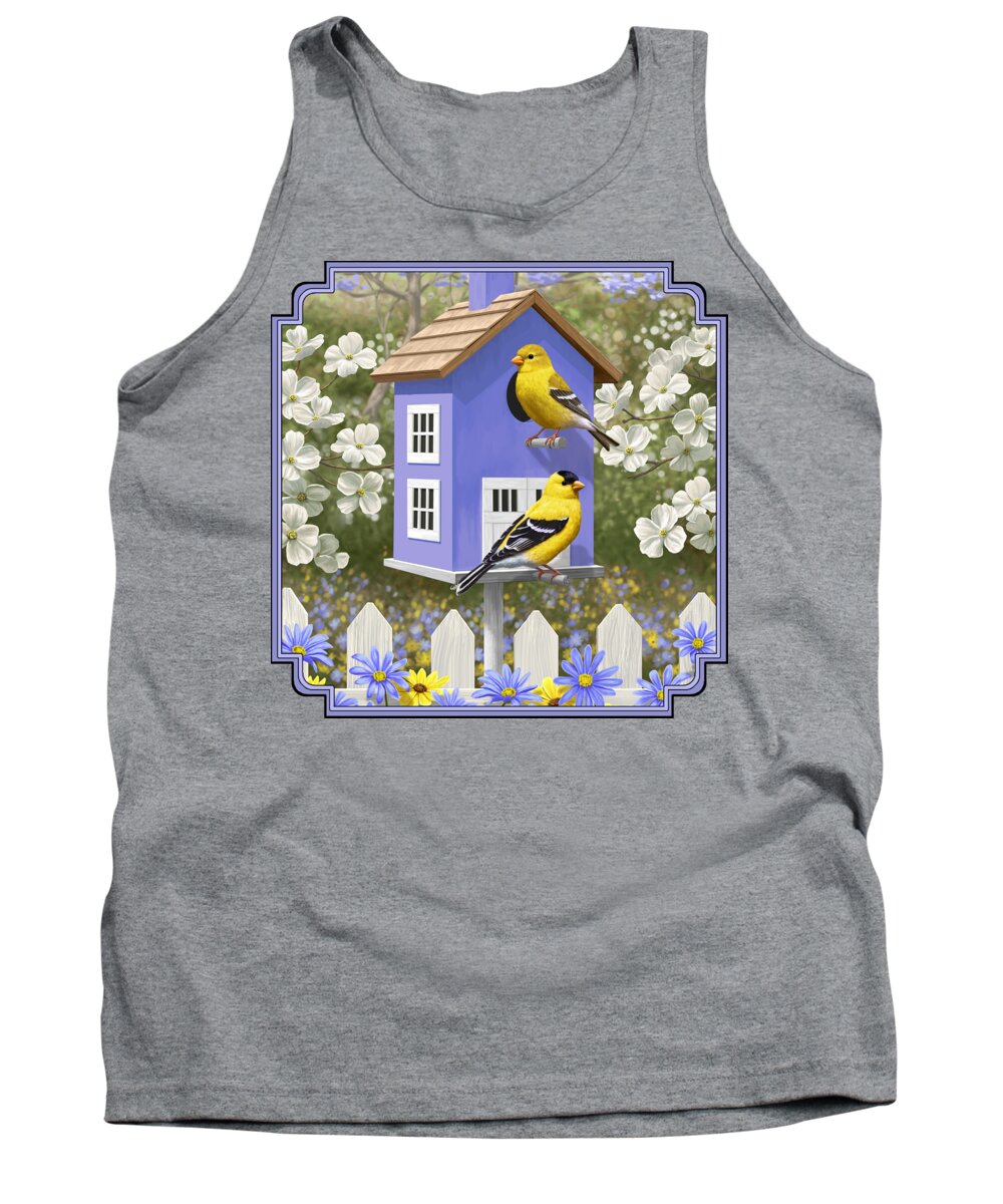 Wild Birds Tank Top featuring the painting Goldfinch Garden Home by Crista Forest