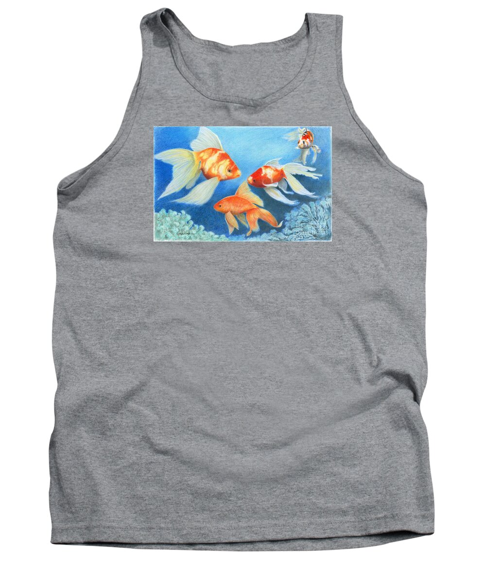 Fish Tank Top featuring the drawing Goldfish Tank by Phyllis Howard