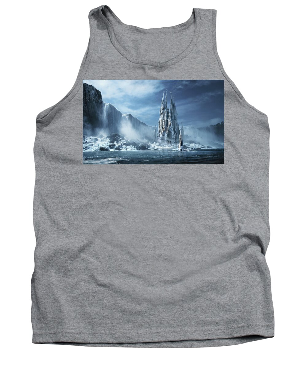 Gothic Art Fantasy Art Gothic Artwork Wallpaper Gallery Backgrounds Tank Top featuring the digital art Gothic fantasy or Expiatory temple by George Grie