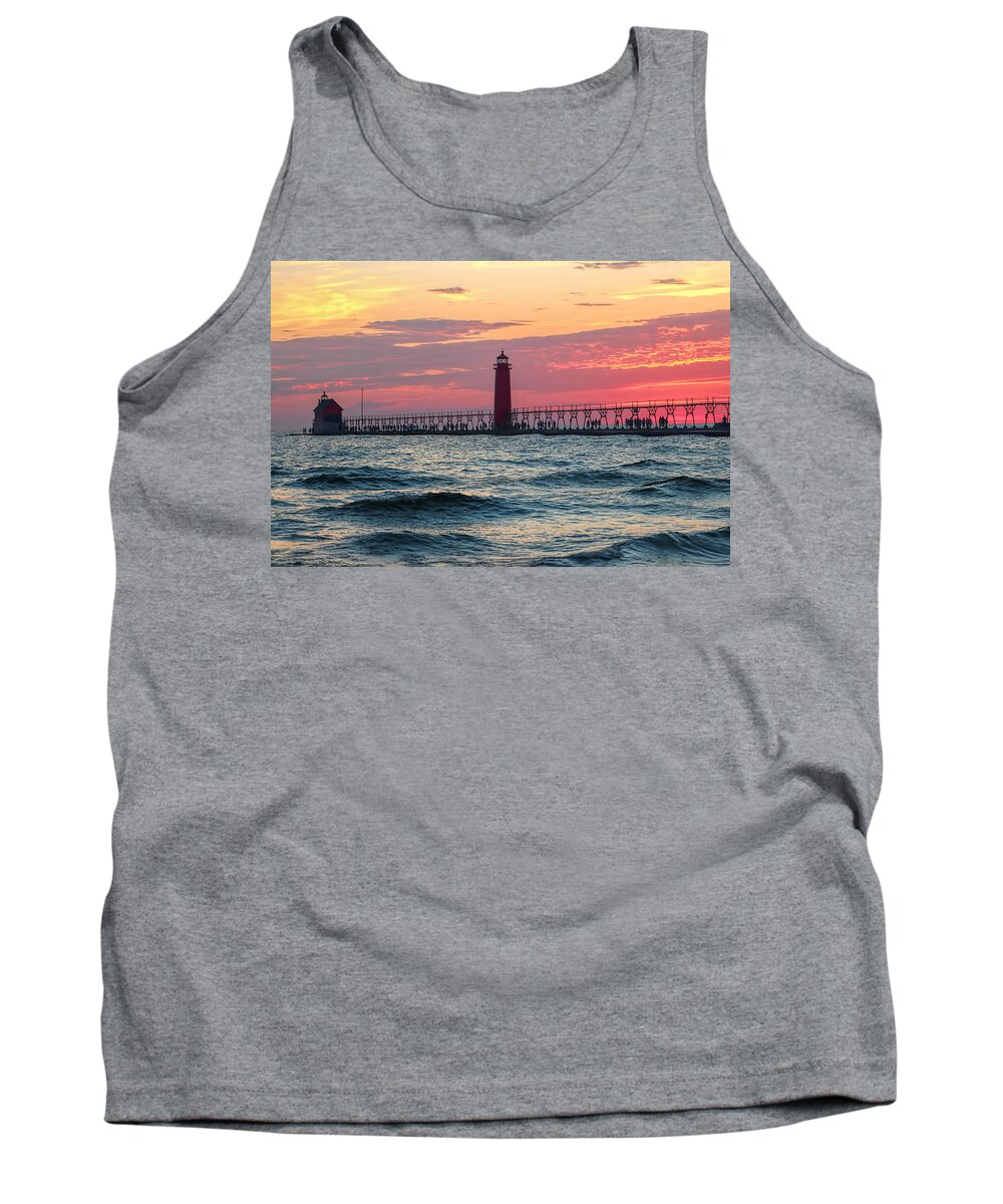 Silhouette Portrait Tank Top featuring the photograph Grand Haven Pier by Pat Cook