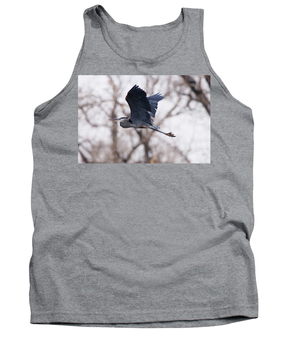 Great Blue Heron In Flight Tank Top featuring the photograph Great Blue Heron in Flight by Alyce Taylor