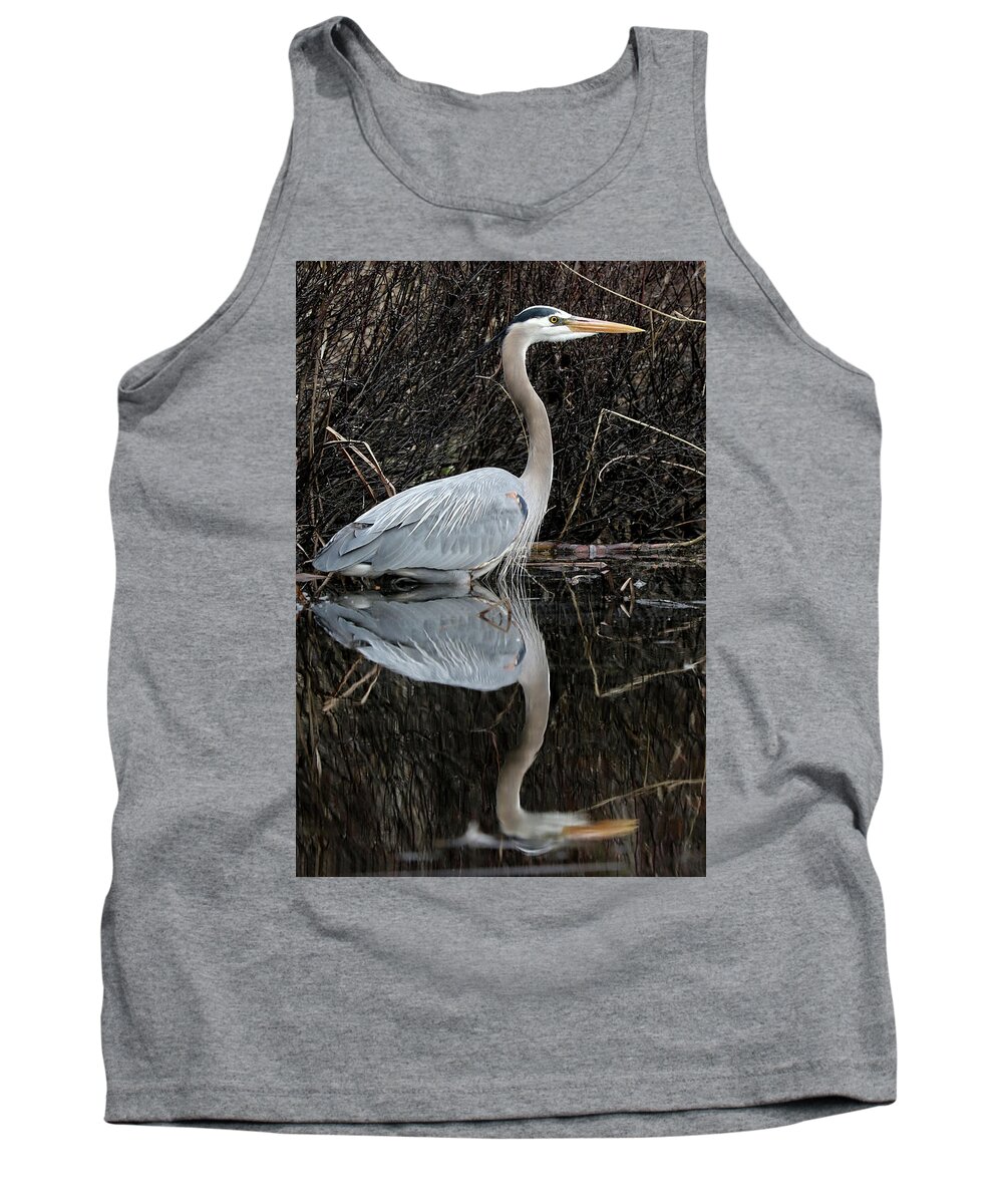 Great Blue Heron Tank Top featuring the photograph Great Blue Heron Reflection 1 by Doris Potter
