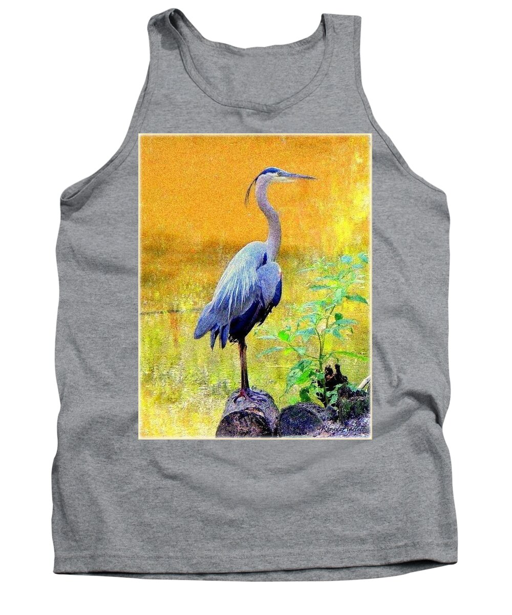Great Blue Heron Tank Top featuring the mixed media Great Blue by YoMamaBird Rhonda