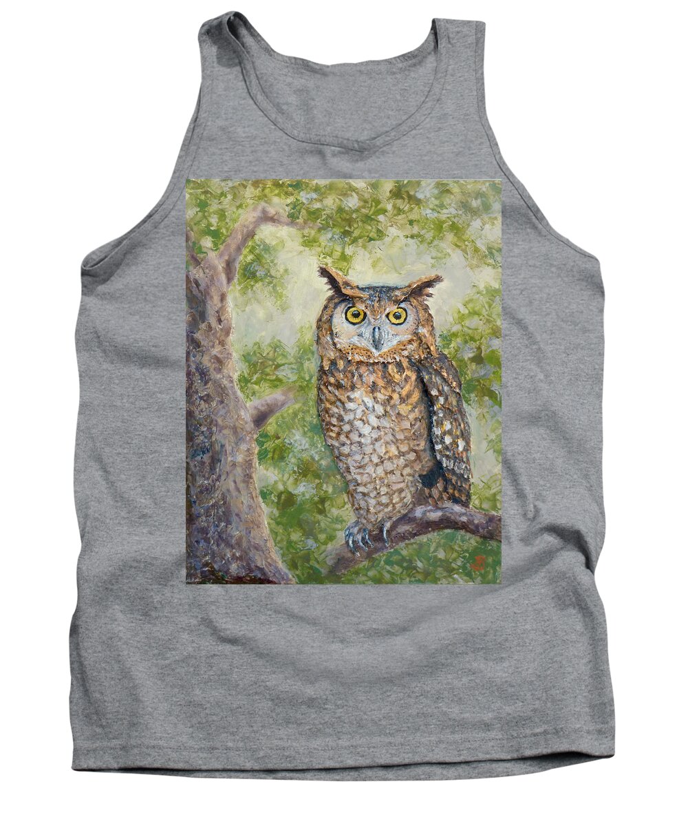 Wildlife Tank Top featuring the painting Great Horned Owl by Joe Bergholm