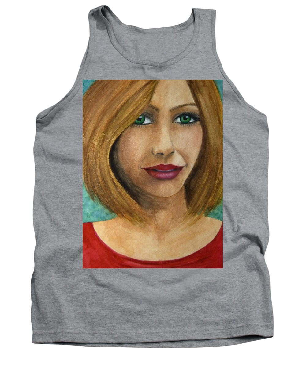 Green Eyed Woman Tank Top featuring the painting Green Eyes by Barbara J Blaisdell