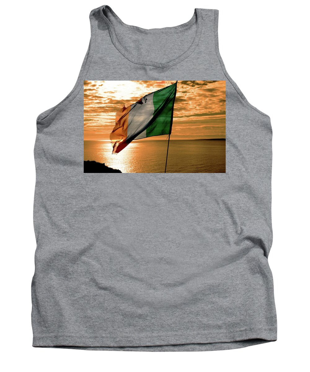 Ireland Tank Top featuring the photograph Flag Of Ireland At The Cliffs Of Moher by Aidan Moran