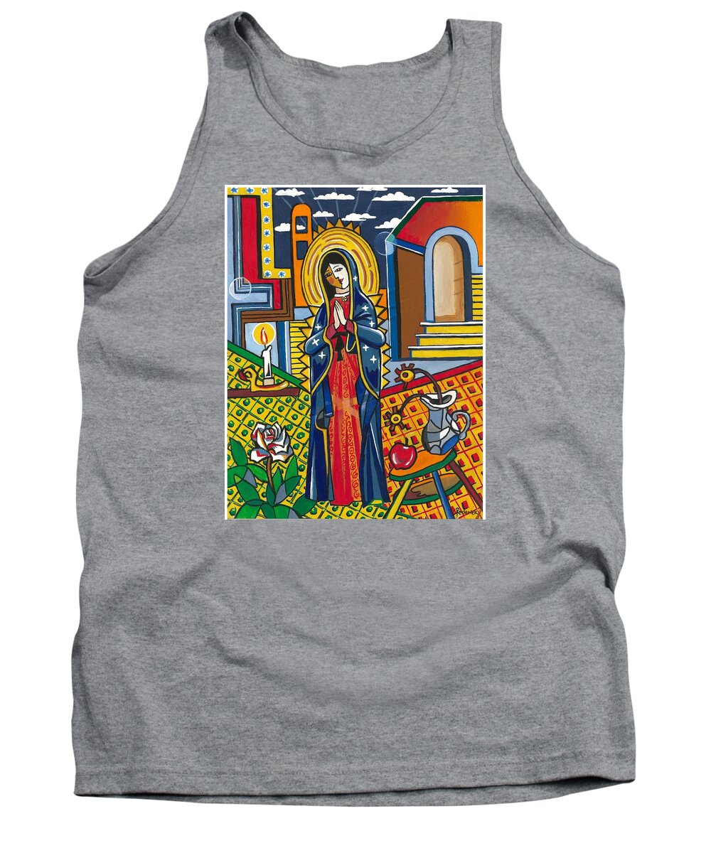 Guadalupe Tank Top featuring the painting Guadalupe visits Picasso by James RODERICK