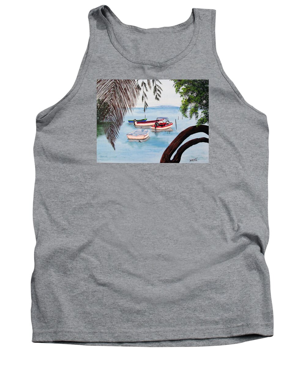 Guanica Tank Top featuring the painting Guanica Bay by Gloria E Barreto-Rodriguez