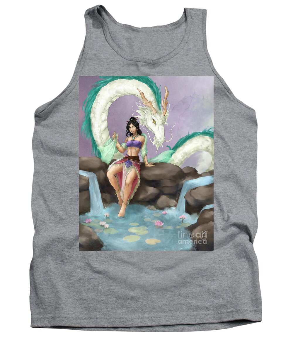 Dragon Tank Top featuring the digital art Guardian of the Lotus by Brandy Woods