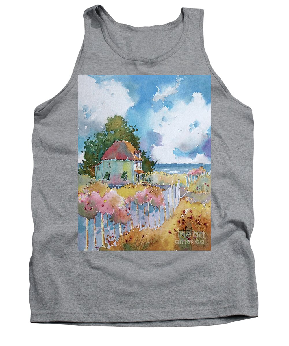 Gulf Tank Top featuring the painting Gulf Coast Cottage by Joyce Hicks