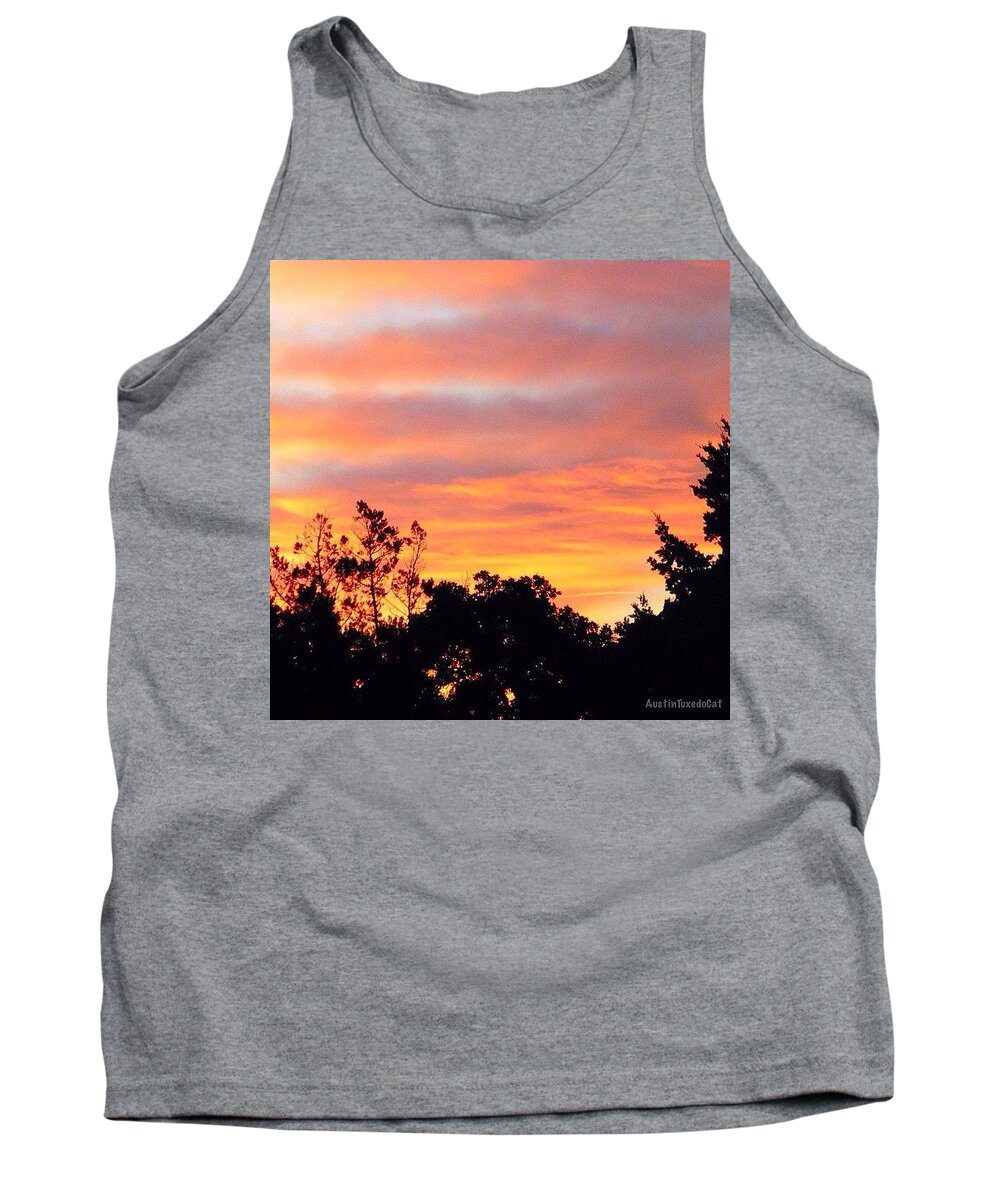 Beautiful Tank Top featuring the photograph #halloween #morning #sky Is On #fire by Austin Tuxedo Cat