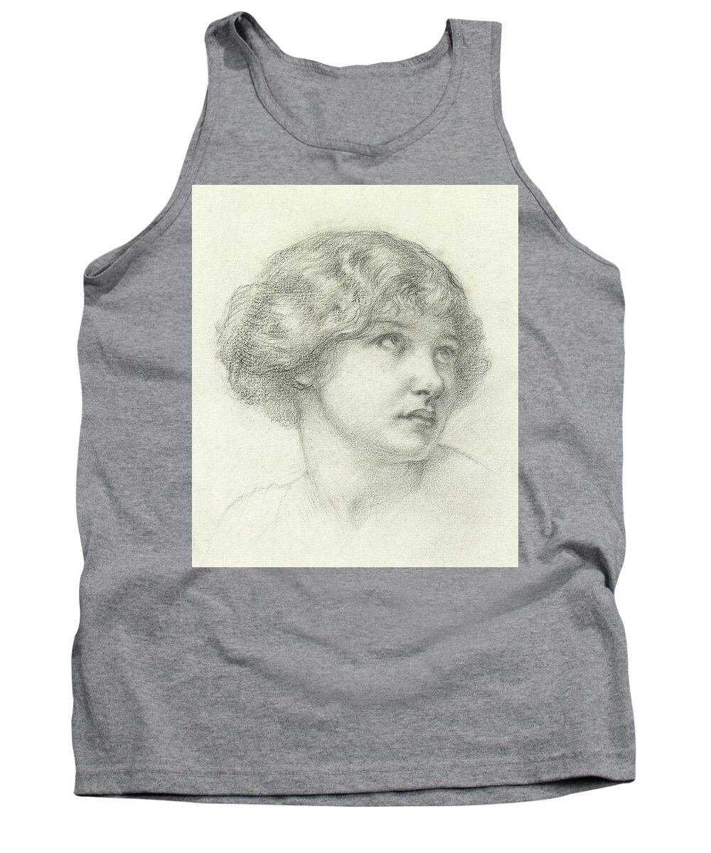 Head Of A Girl Tank Top featuring the drawing Head of a girl by Walter John Knewstub