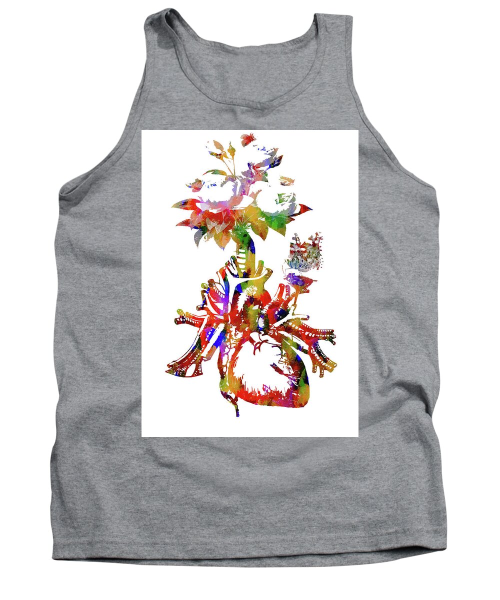 Heart Art Tank Top featuring the mixed media Heart with Flowers by Ann Leech