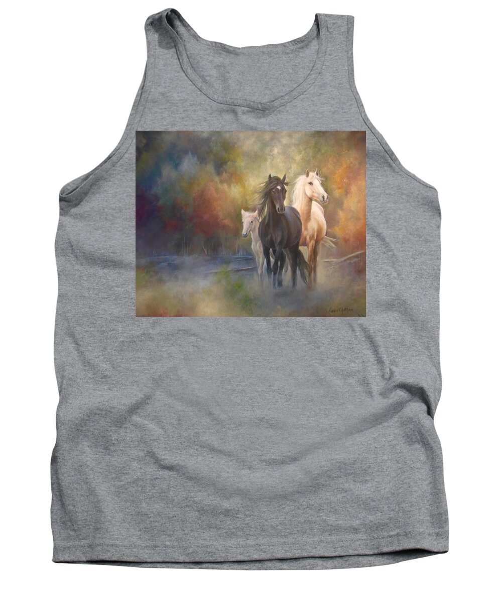 Horse Art Tank Top featuring the painting Hiding in the Mist by Karen Kennedy Chatham