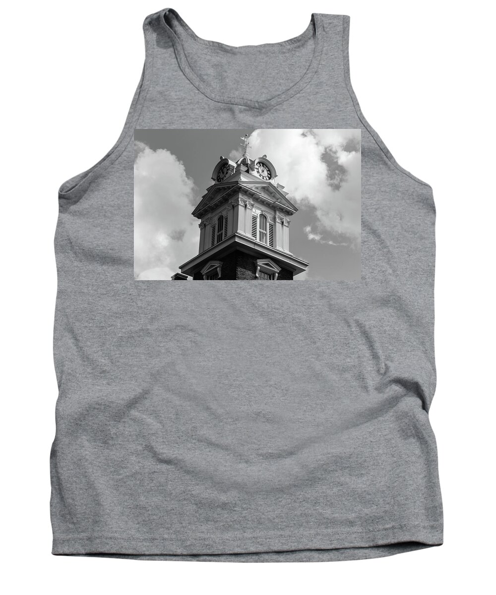 Gwinnett County Courthouse Steeple Tank Top featuring the photograph Historic Courthouse Steeple in BW by Doug Camara