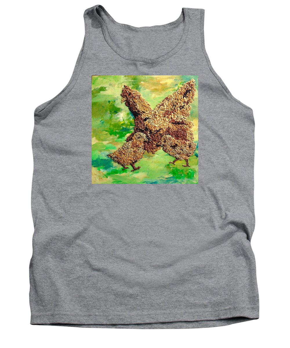 Agricultural Tank Top featuring the painting Feeding Our Chickens by Naomi Gerrard