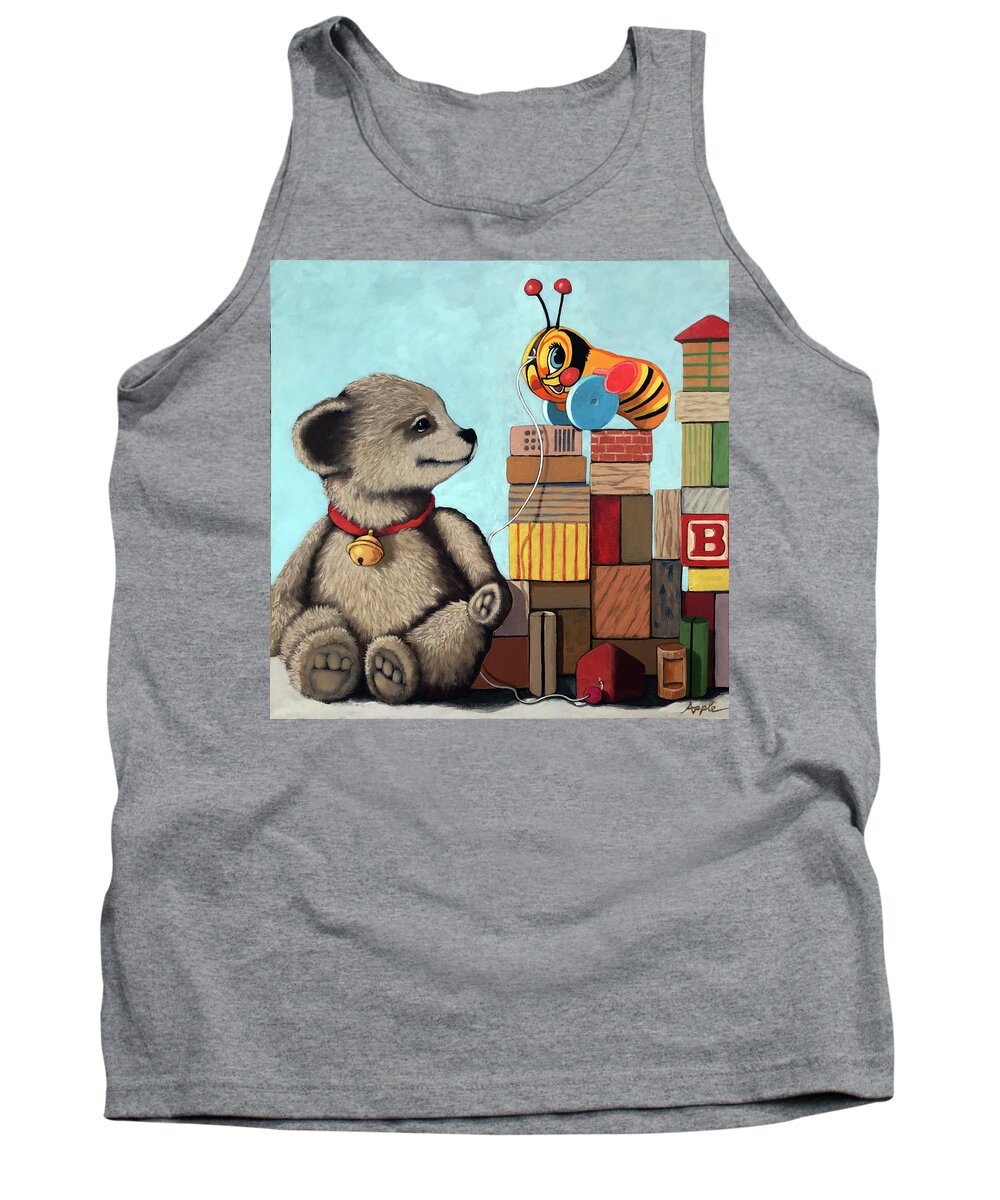 Vintage Toys Tank Top featuring the painting Honey Bear - vintage toys by Linda Apple