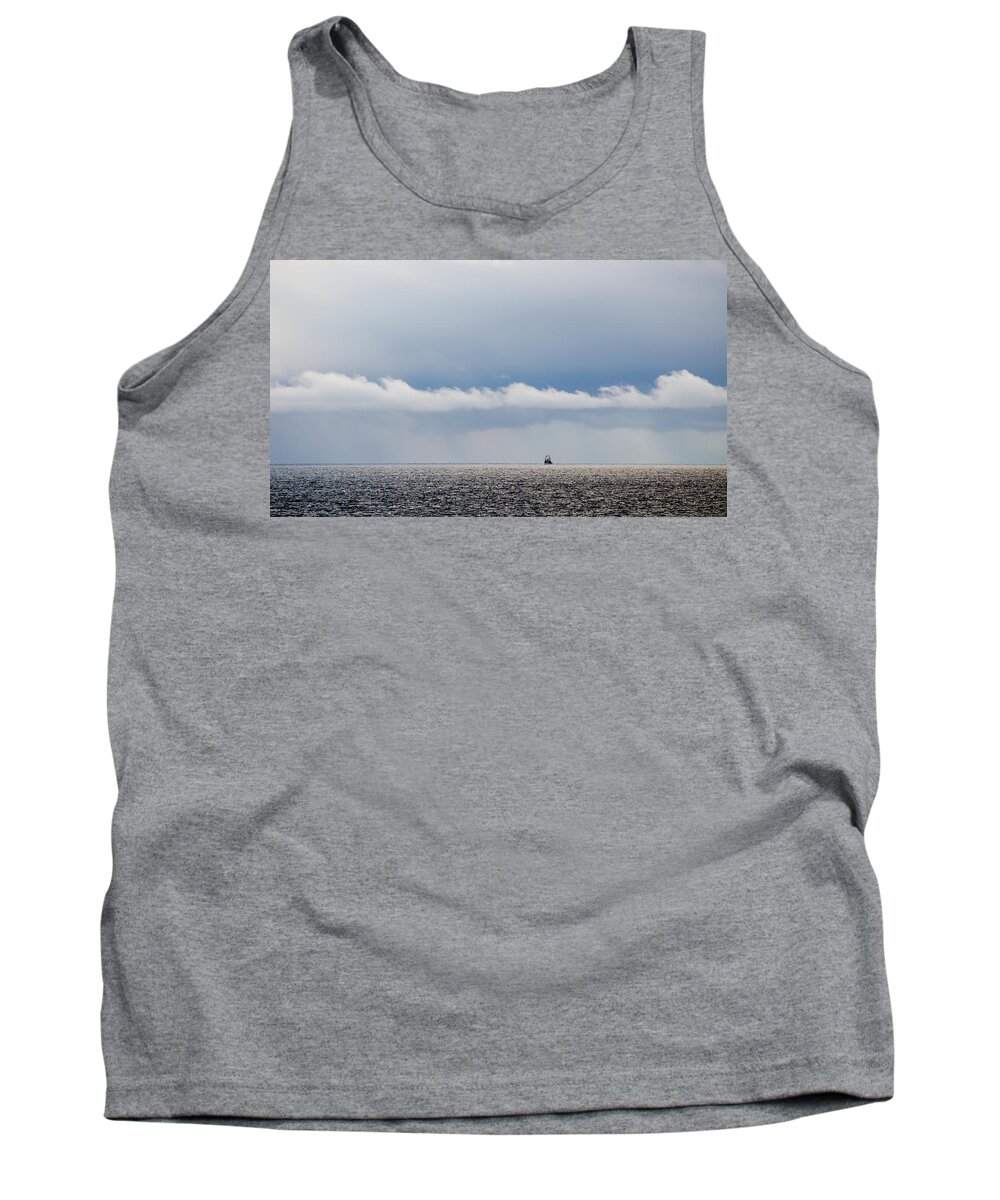 Blue Tank Top featuring the photograph Horizontal Blues by Kathy Paynter