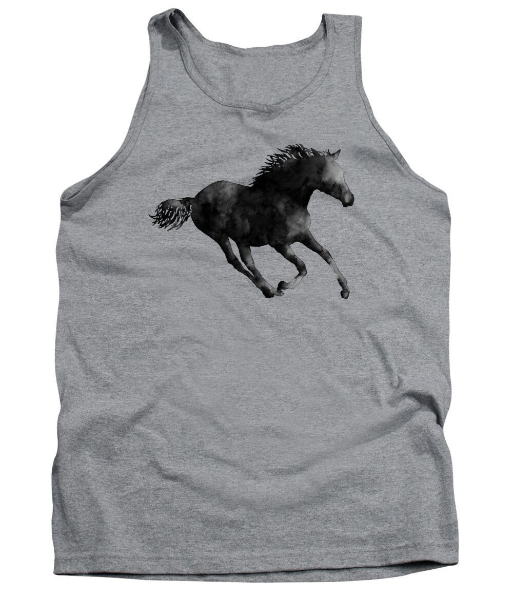 Horse Tank Top featuring the painting Horse Running in Black and White by Hailey E Herrera