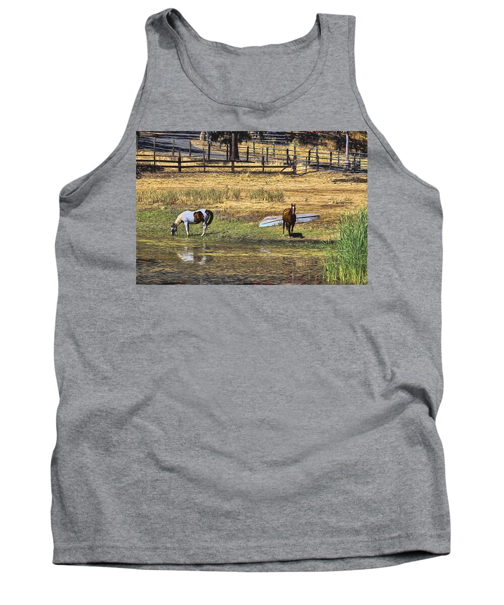 Berryessa Tank Top featuring the photograph Horses at Lake Berresa by Bruce Bottomley
