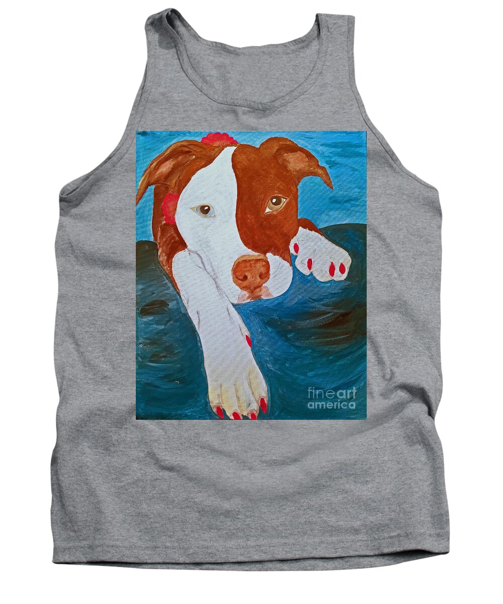 Dog Tank Top featuring the painting Hot Pink Nails Lady by Ania M Milo