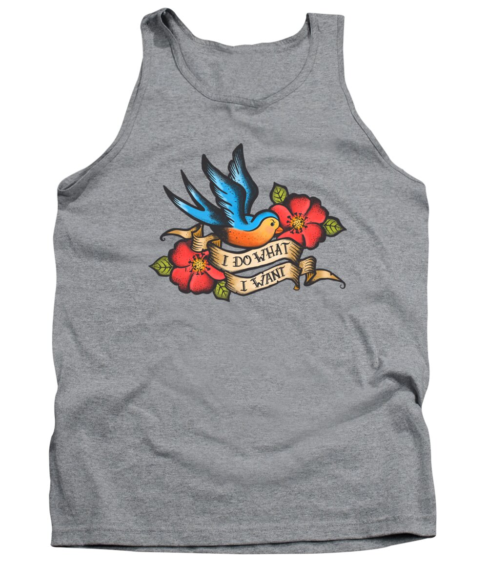Tattoo Tank Top featuring the painting I Do What I Want Vintage Bluebird And Rose Tattoo by Little Bunny Sunshine