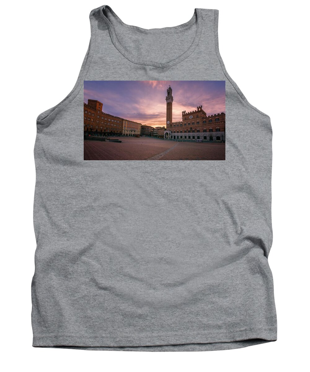 Joan Carroll Tank Top featuring the photograph Il Campo Dawn Siena Italy by Joan Carroll