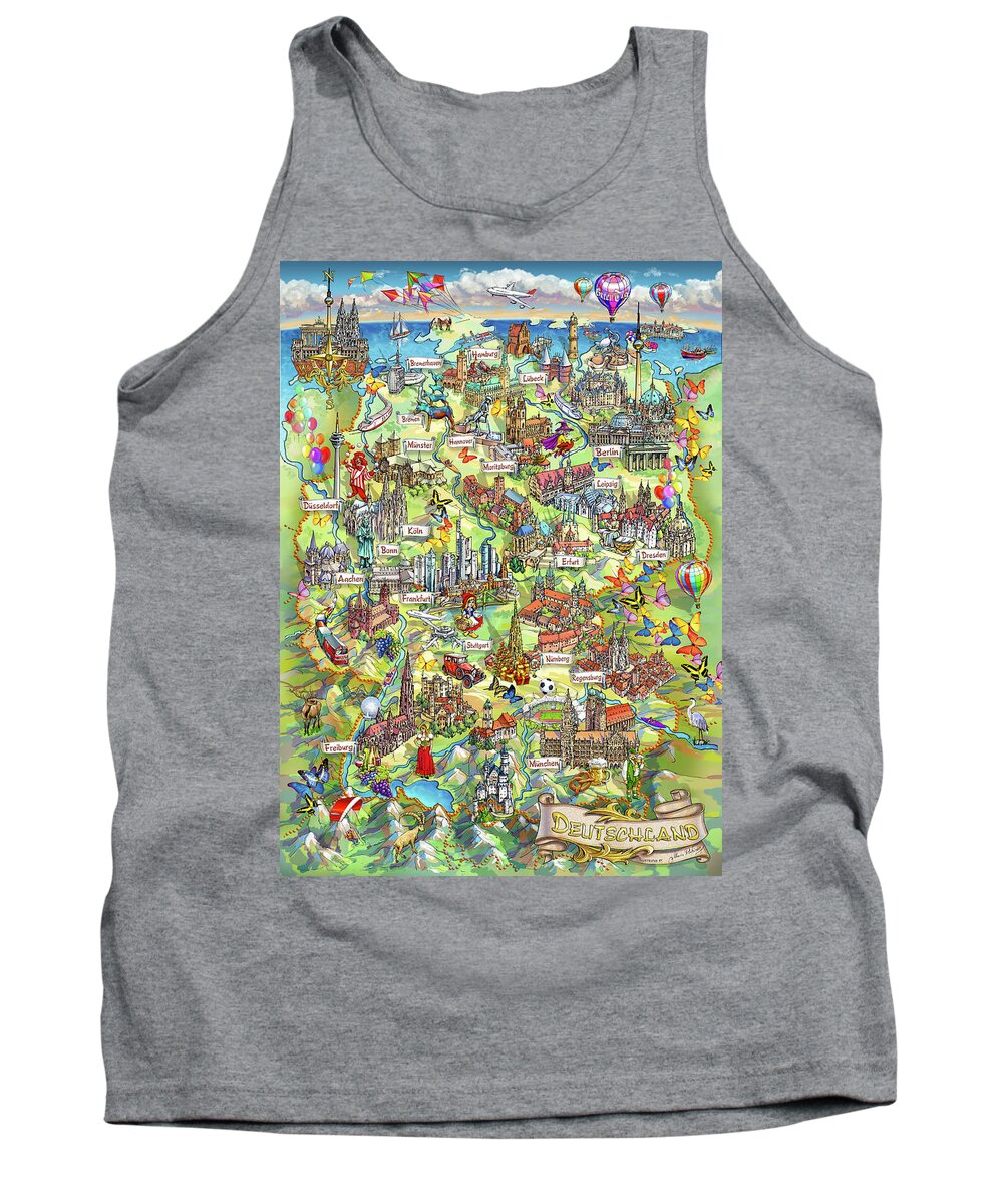 Germany Map Tank Top featuring the painting Illustrated Map of Germany by Maria Rabinky