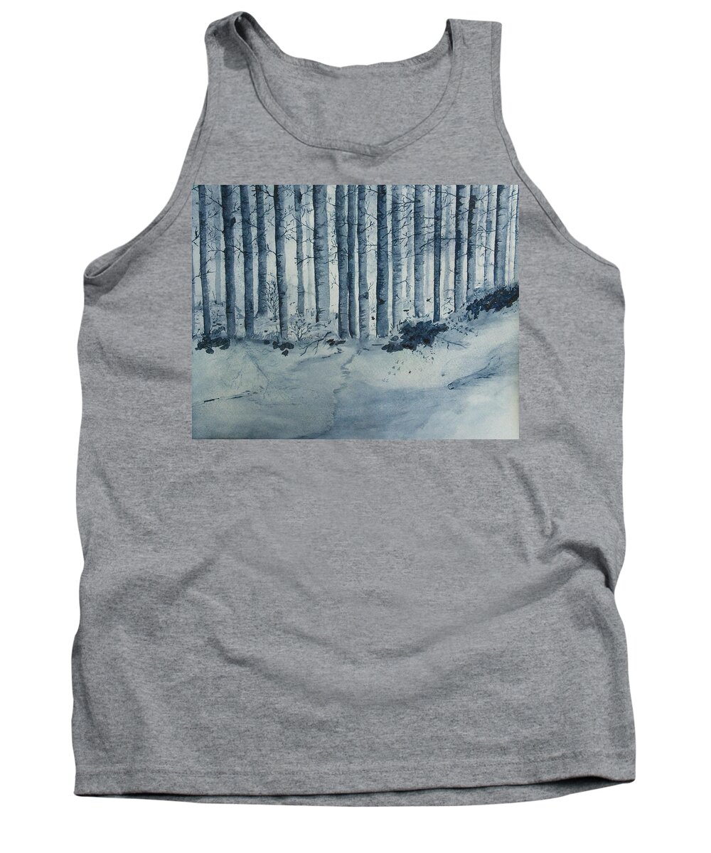 Monochromatic Landscape Tank Top featuring the painting Indigo Forest by Susan Nielsen